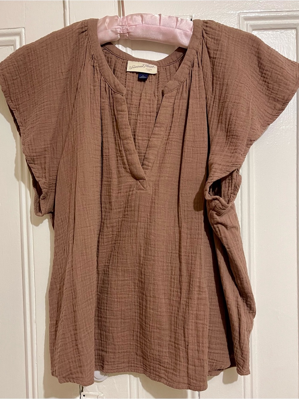 Universal Thread Brown Gauze V-Neck Top